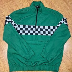 Forever 21 Green Checkered 1/4 Zip Windbreaker Jacket